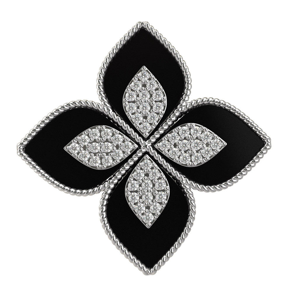 Кольцо из белого золота c бриллиантами и ониксом