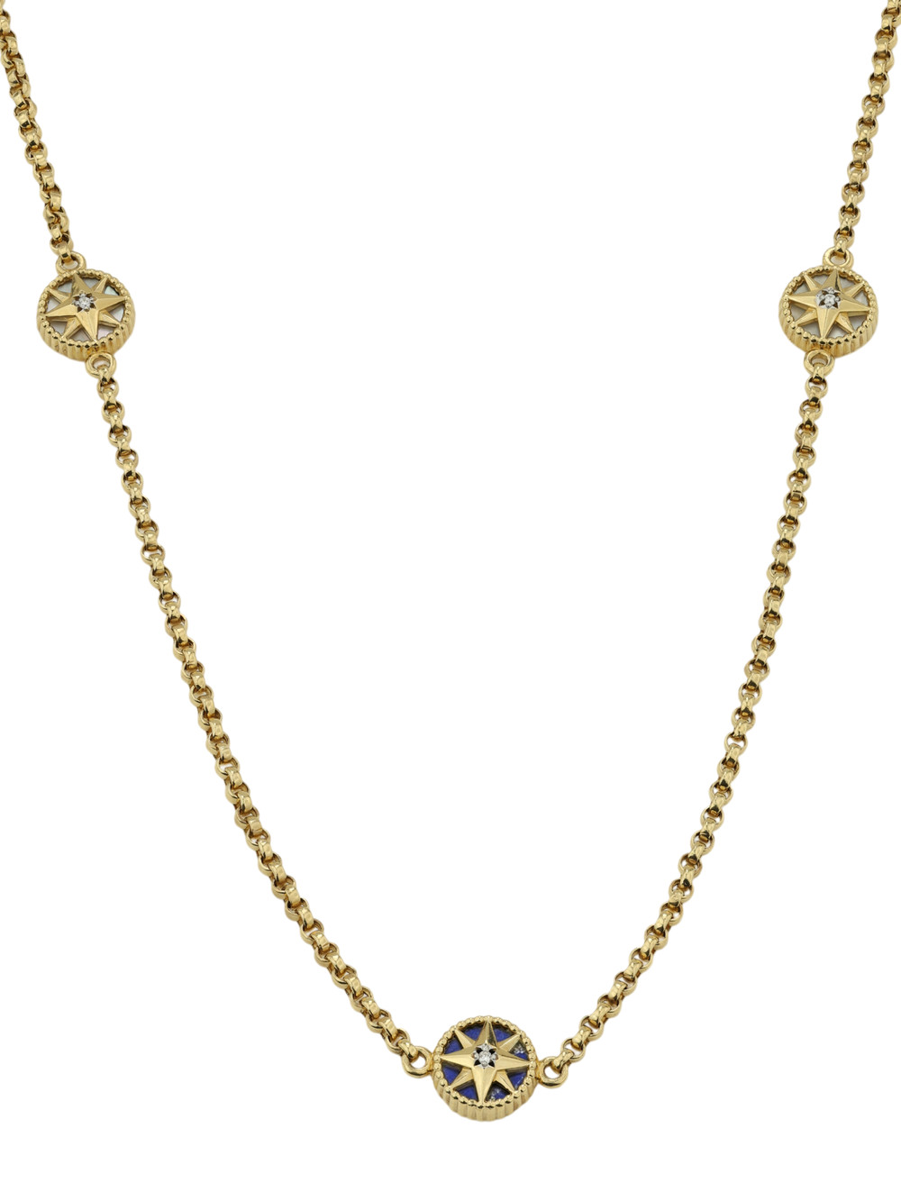 Колье из лимонного золота c бриллиантами, лазуритом и перламутром