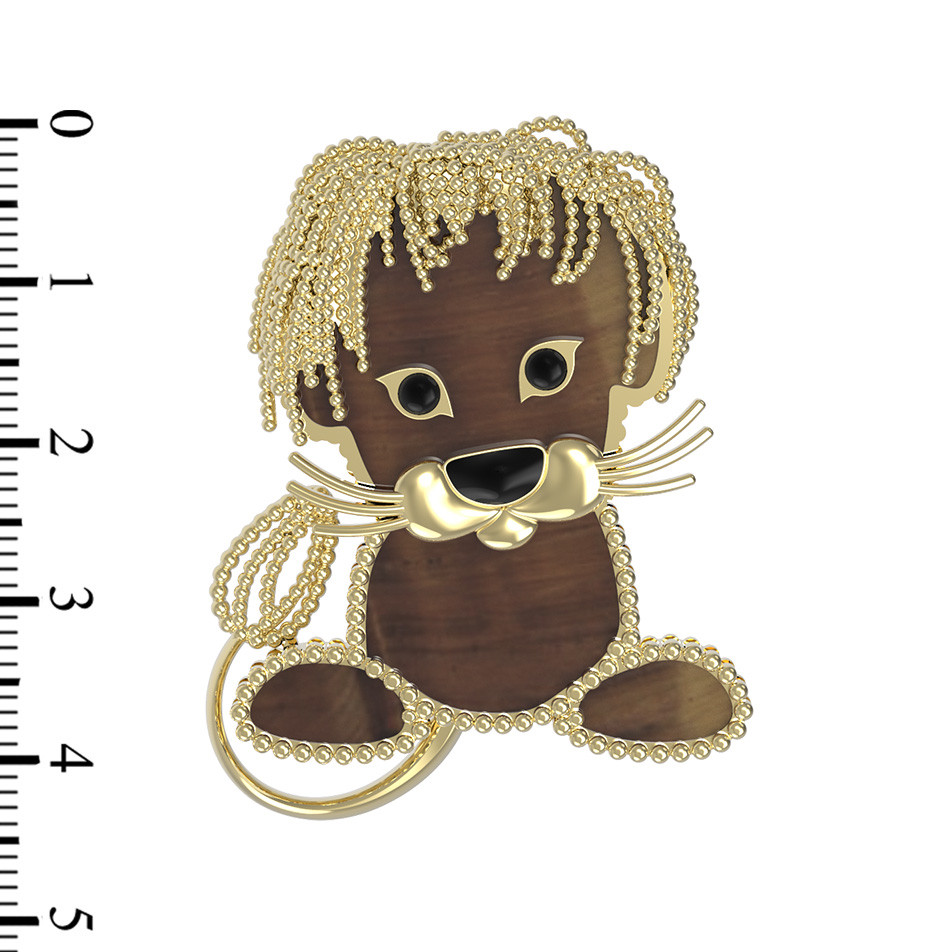 Брошь из лимонного золота c эмаль и тигровым глазом