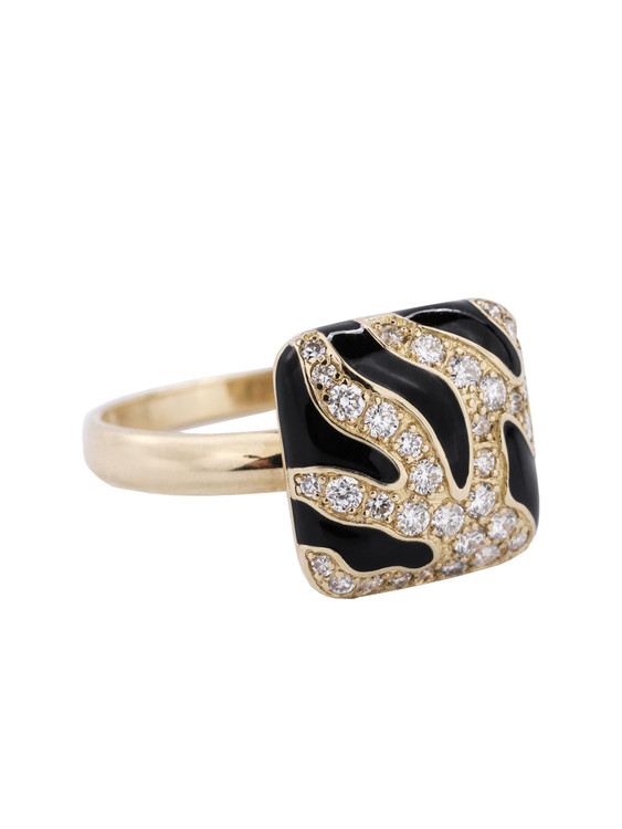 Кольцо из лимонного золота c эмаль и бриллиантами