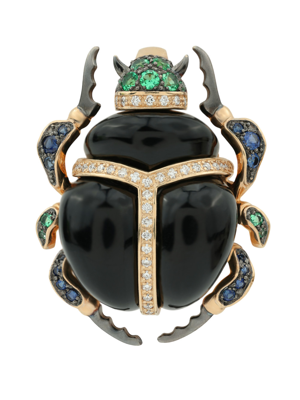 Подвеска из золота c бриллиантами, сапфиром, изумрудом и ониксом