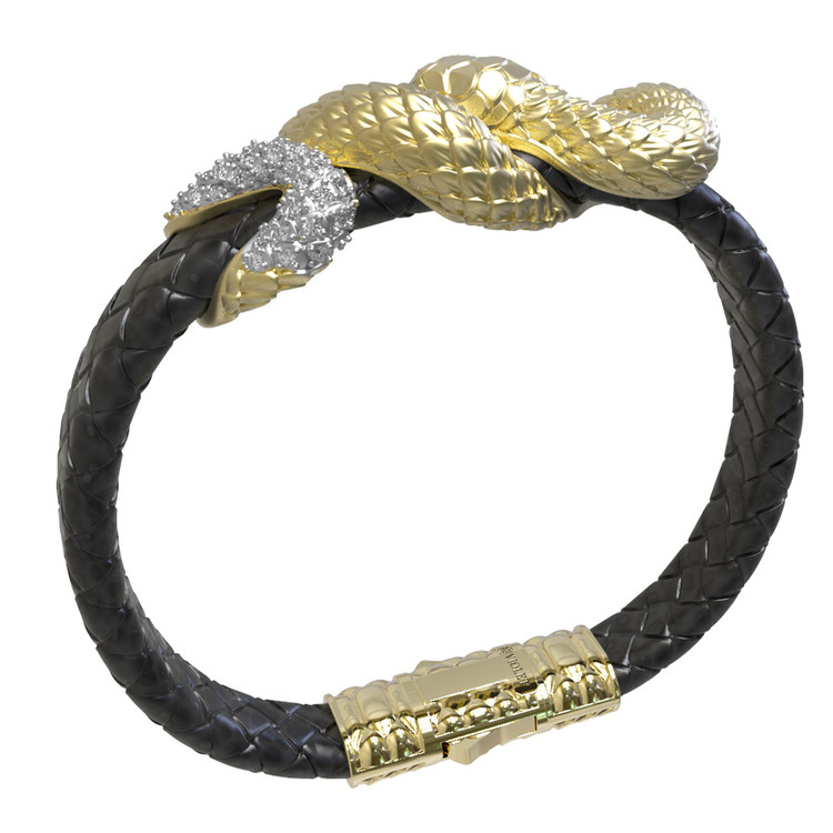 Браслет из лимонного золота c бриллиантами, изумрудом и шнурком