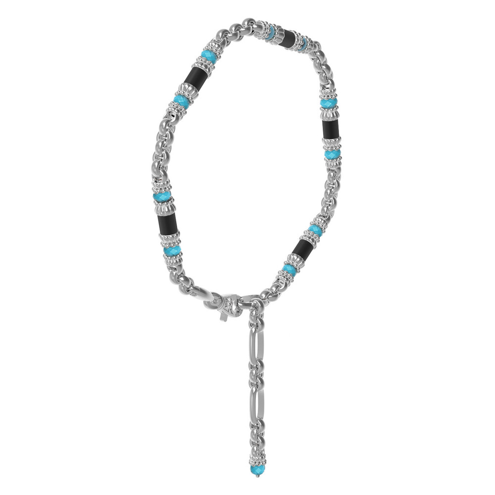 Браслет из белого золота c бирюзой и ониксом