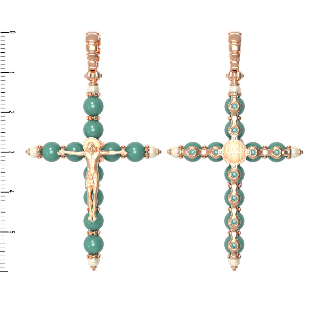 Крест из золота c жемчугом и бирюзой