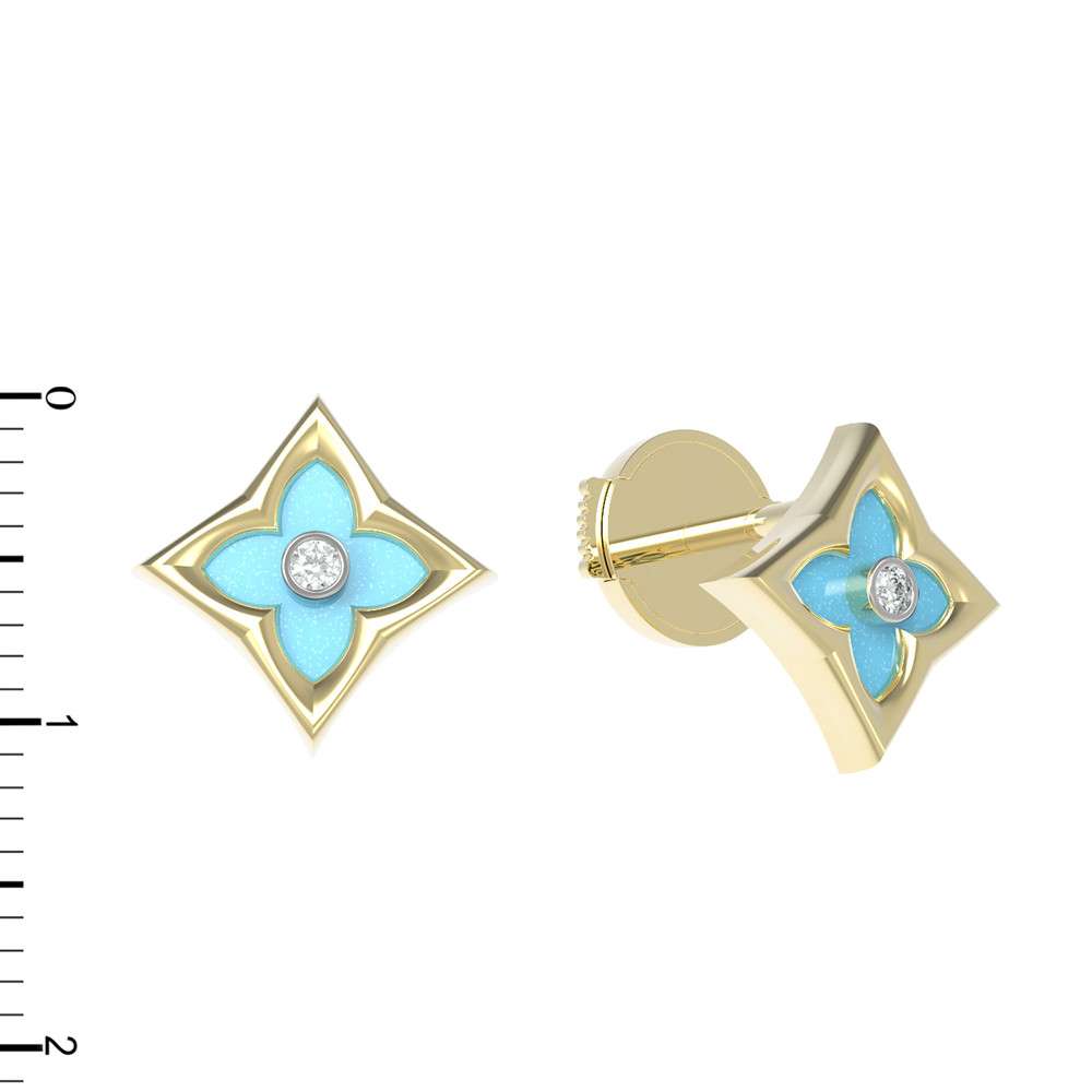 Серьги из лимонного золота c бриллиантами и бирюзой