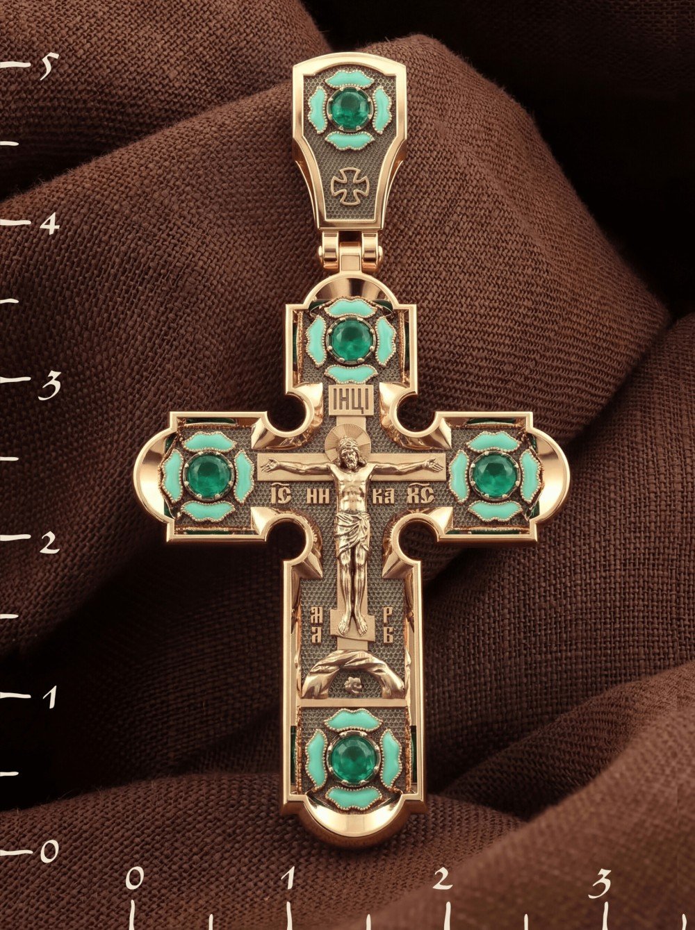 Крест из золота c эмаль и хризопразом
