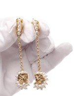 Серьги из лимонного золота 585 пробы c эмалью и жемчугом