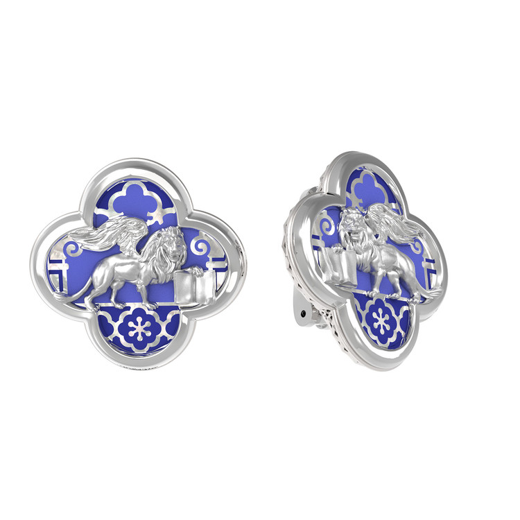 Серьги из белого золота c эмаль и перламутром