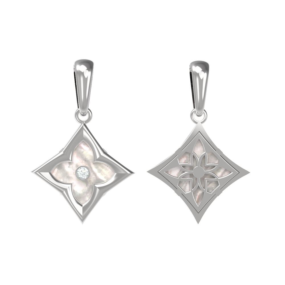 Подвеска из белого золота c бриллиантами и перламутром