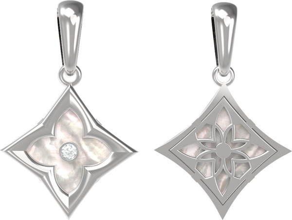 Подвеска из белого золота c бриллиантами и перламутром