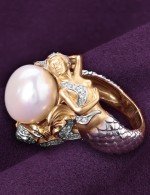 Кольцо из золота 585 пробы c бриллиантами и жемчугом