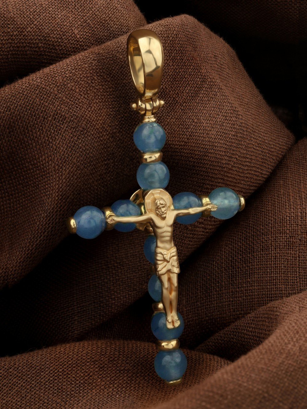 Крест из лимонного золота c жадеитом