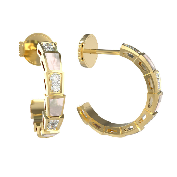 Серьги из лимонного золота c бриллиантами и перламутром