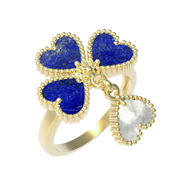 Кольцо из лимонного золота c лазуритом и перламутром