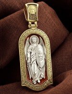 Образок из лимонного золота 585 пробы c эмалью