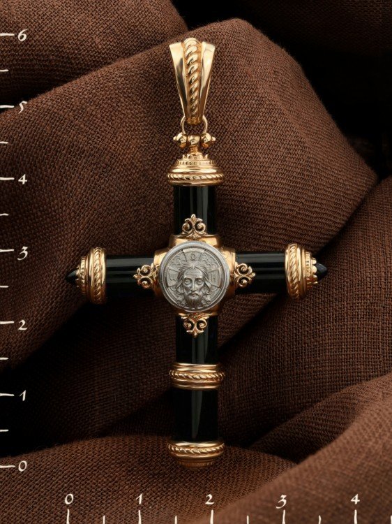 Крест из золота c ониксом и лазуритом