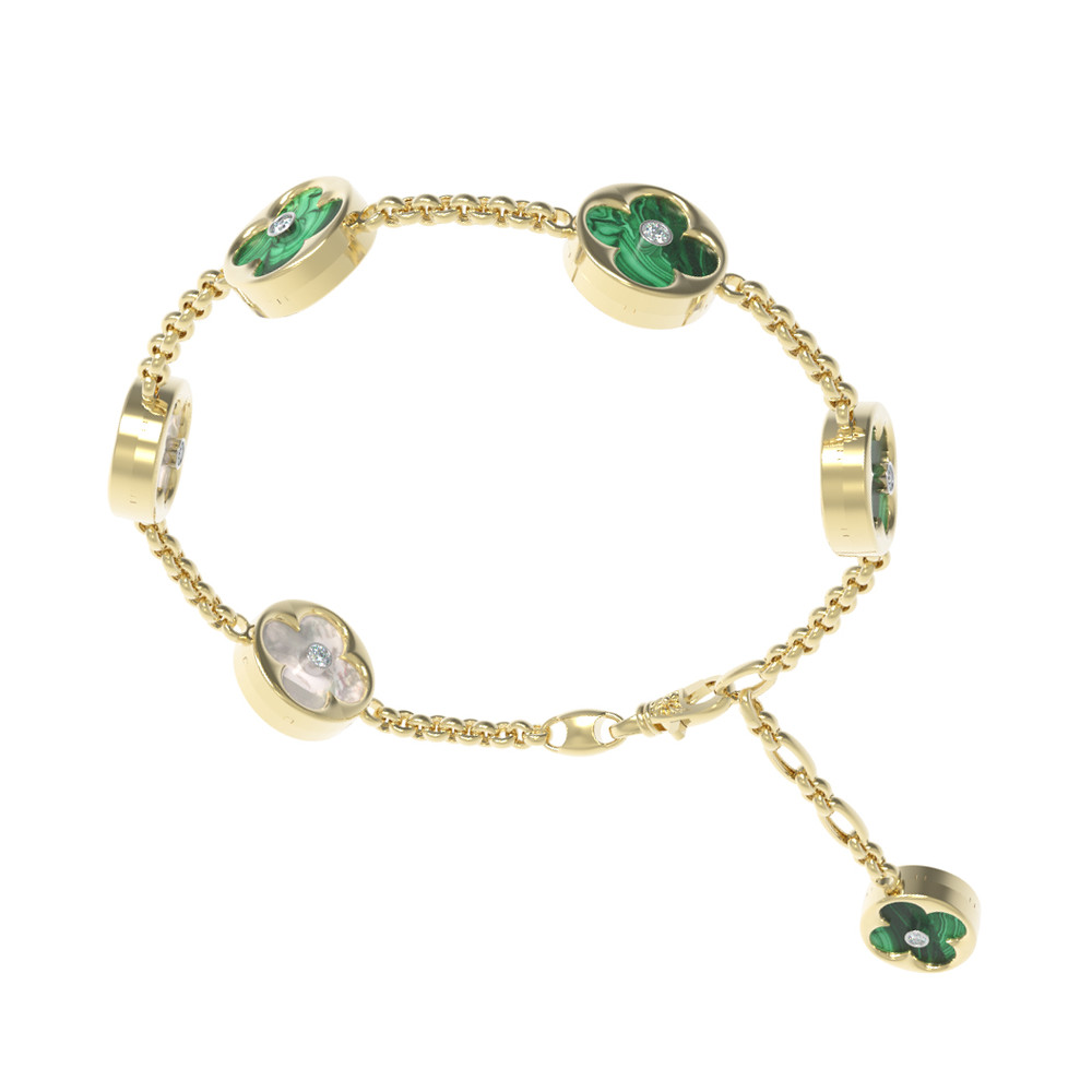 Браслет из лимонного золота c бриллиантами, малахитом и перламутром