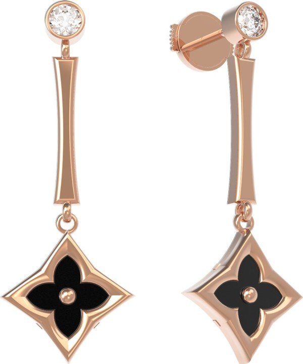 Серьги из золота 585 пробы c фианитом и ониксом
