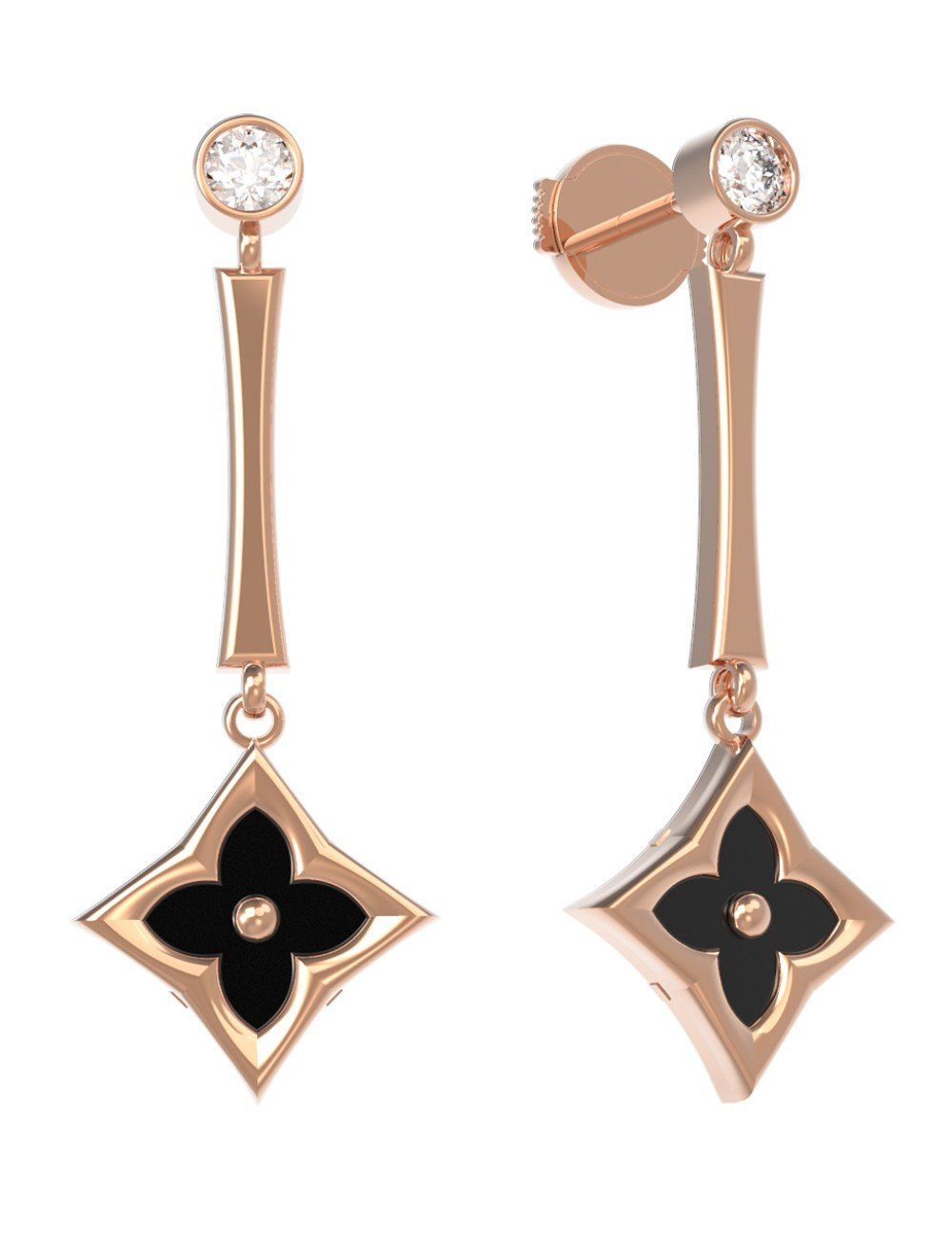 Серьги из золота 585 пробы c фианитом и ониксом