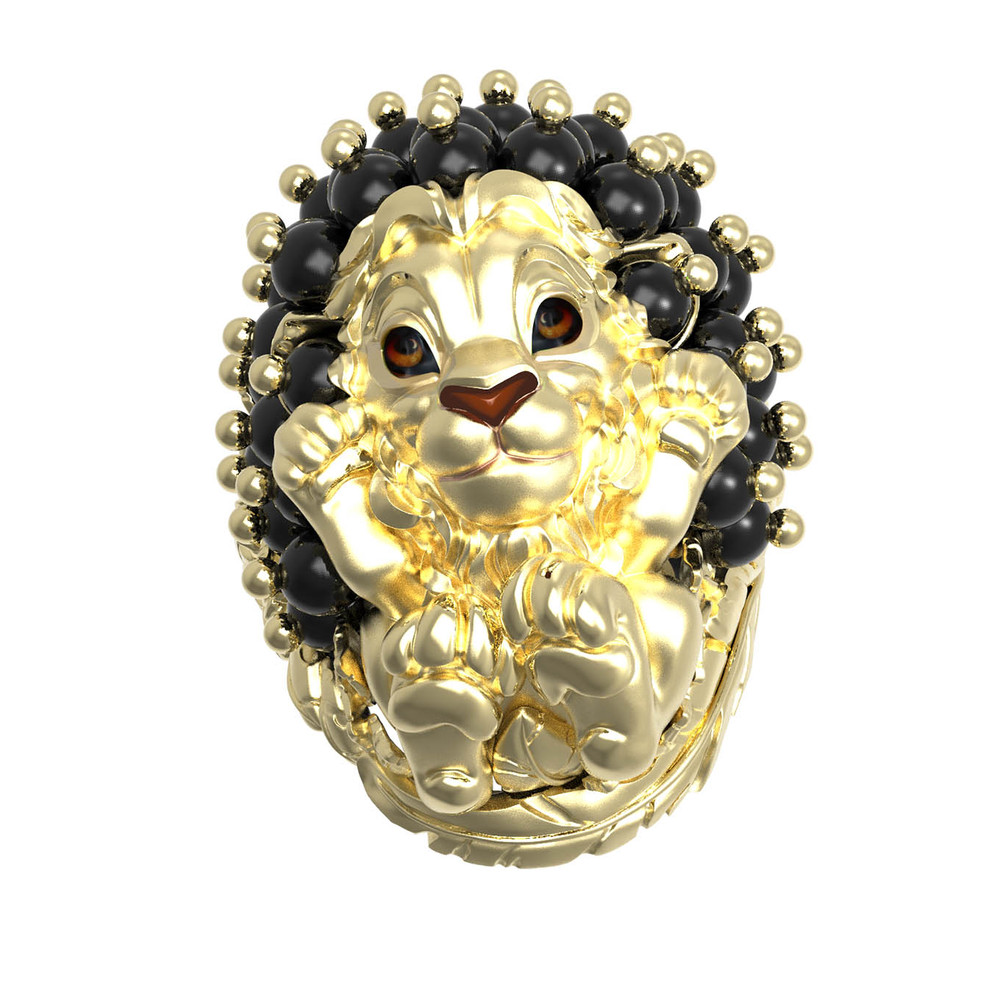 Кольцо из лимонного золота c эмаль и ониксом