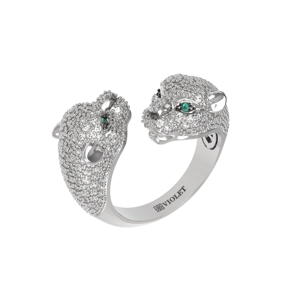 Кольцо из белого золота c бриллиантами и изумрудом