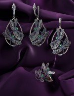 Серьги из белого золота 585 пробы c сапфиром и эмалью