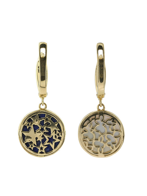 Серьги из лимонного золота c бриллиантами, лазуритом и перламутром