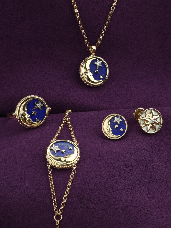 Колье из лимонного золота c бриллиантами, лазуритом и перламутром