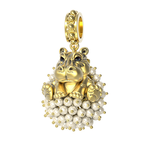 Подвеска из лимонного золота c эмаль и жемчугом