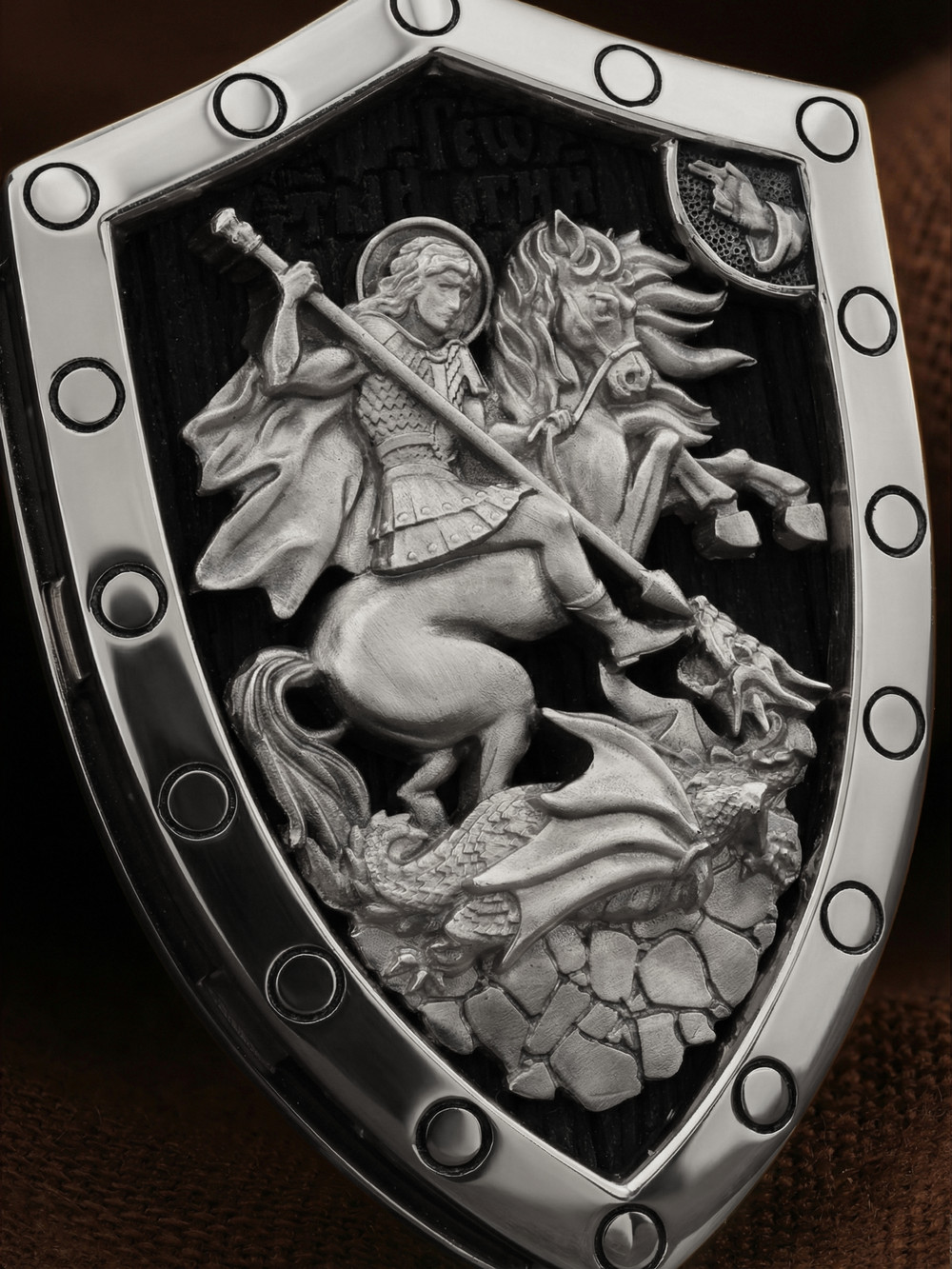 Образок из белого золота c эбеновым деревом