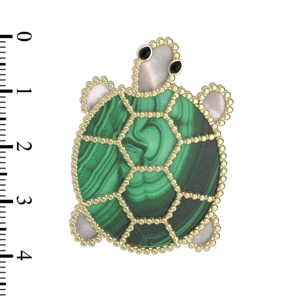 Брошь из лимонного золота c эмаль , малахитом и перламутром