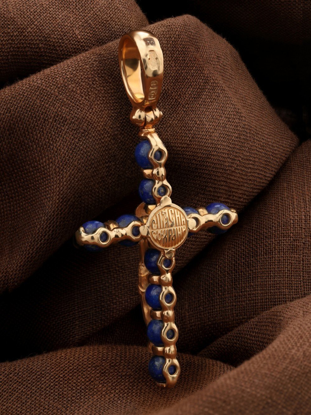 Крест из золота c лазуритом