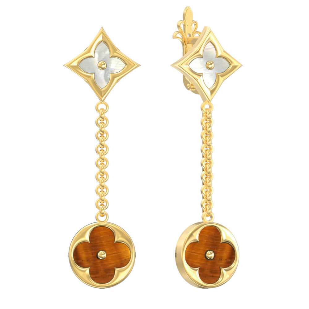 Серьги из лимонного золота c тигровым глазом и перламутром