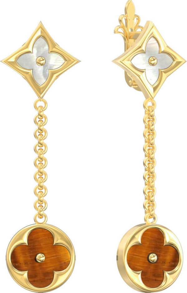 Серьги из лимонного золота c тигровым глазом и перламутром