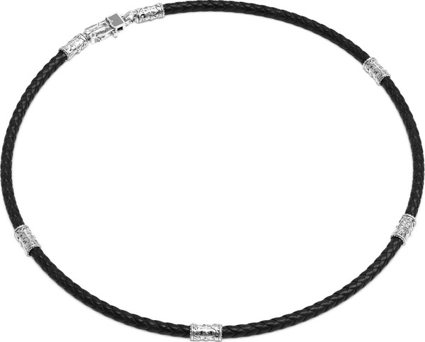 Шнурок кожаный из белого золота c кожаным шнурком