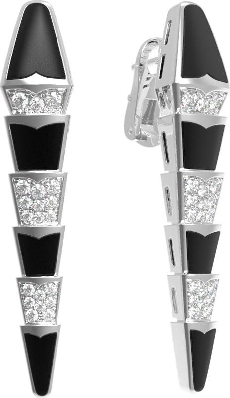 Серьги из белого золота c бриллиантами и ониксом