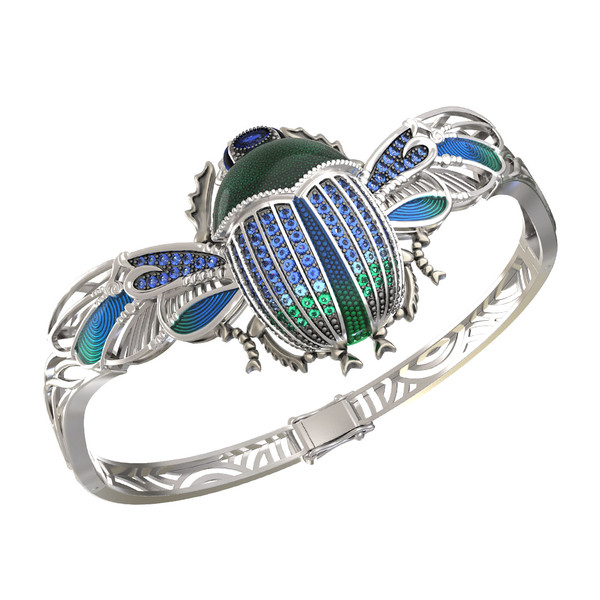 Браслет из белого золота c эмаль , фианитом, сапфиром и эмалью