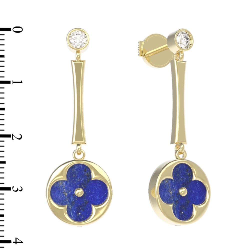Серьги из лимонного золота c фианитом и лазуритом
