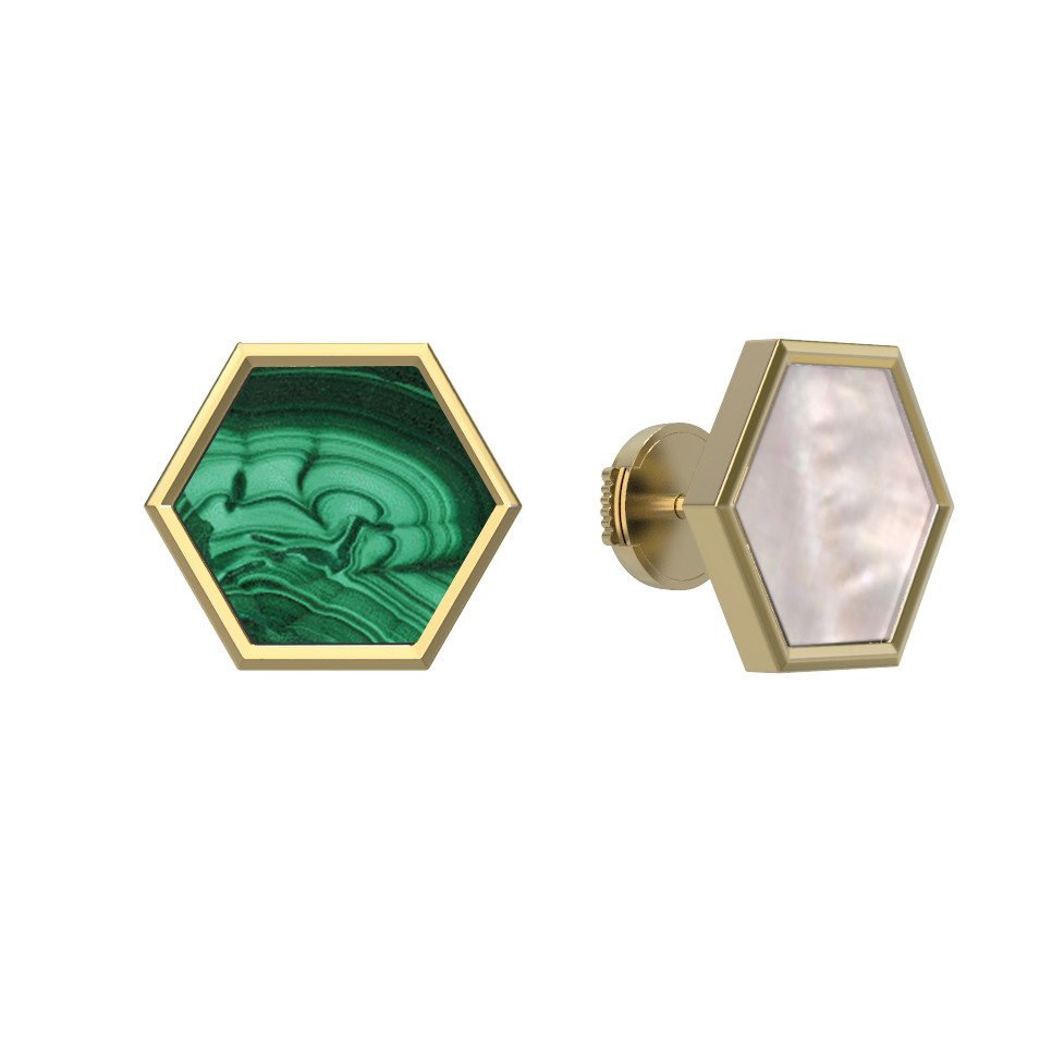 Серьги из лимонного золота c малахитом и перламутром