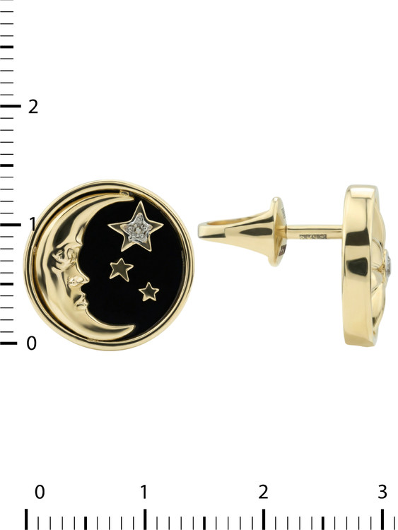 Серьги из лимонного золота c бриллиантами, ониксом и перламутром