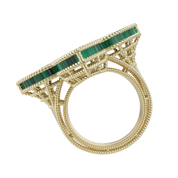 Кольцо из лимонного золота c бриллиантами и малахитом