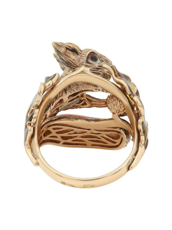 Кольцо из золота c эмаль , гранатом и янтарём