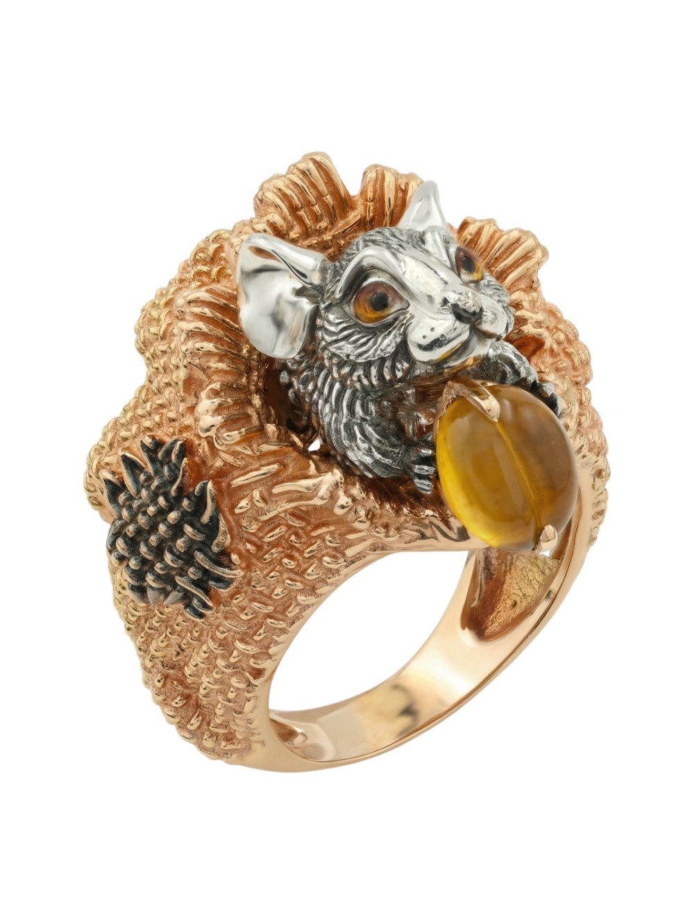 Кольцо из золота c эмаль и янтарём