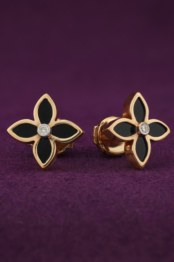 Серьги из золота c бриллиантами и ониксом