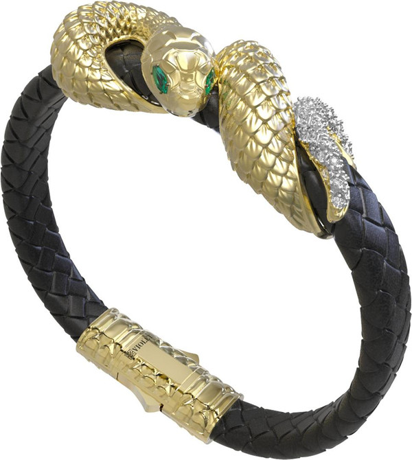 Браслет из лимонного золота c бриллиантами, изумрудом и шнурком