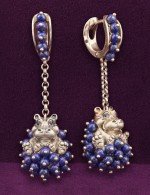 Серьги из белого золота 585 пробы c эмалью и лазуритом