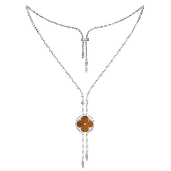 Колье из белого золота c тигровым глазом и перламутром