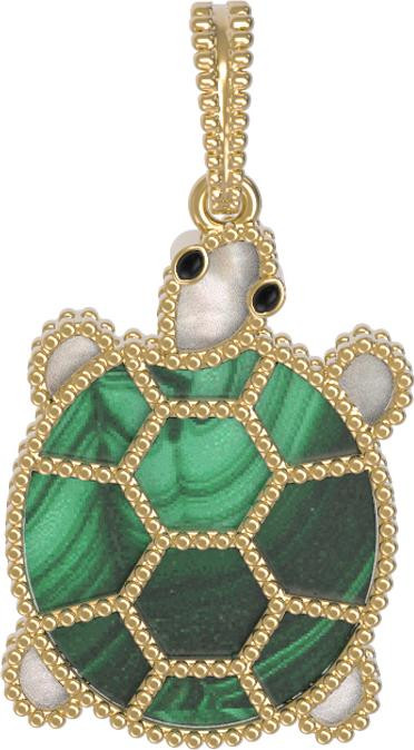 Подвеска из лимонного золота c эмаль , малахитом и перламутром