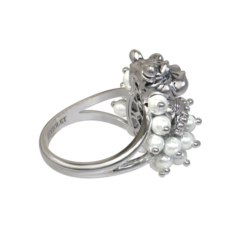 Кольцо из белого золота c эмаль и жемчугом