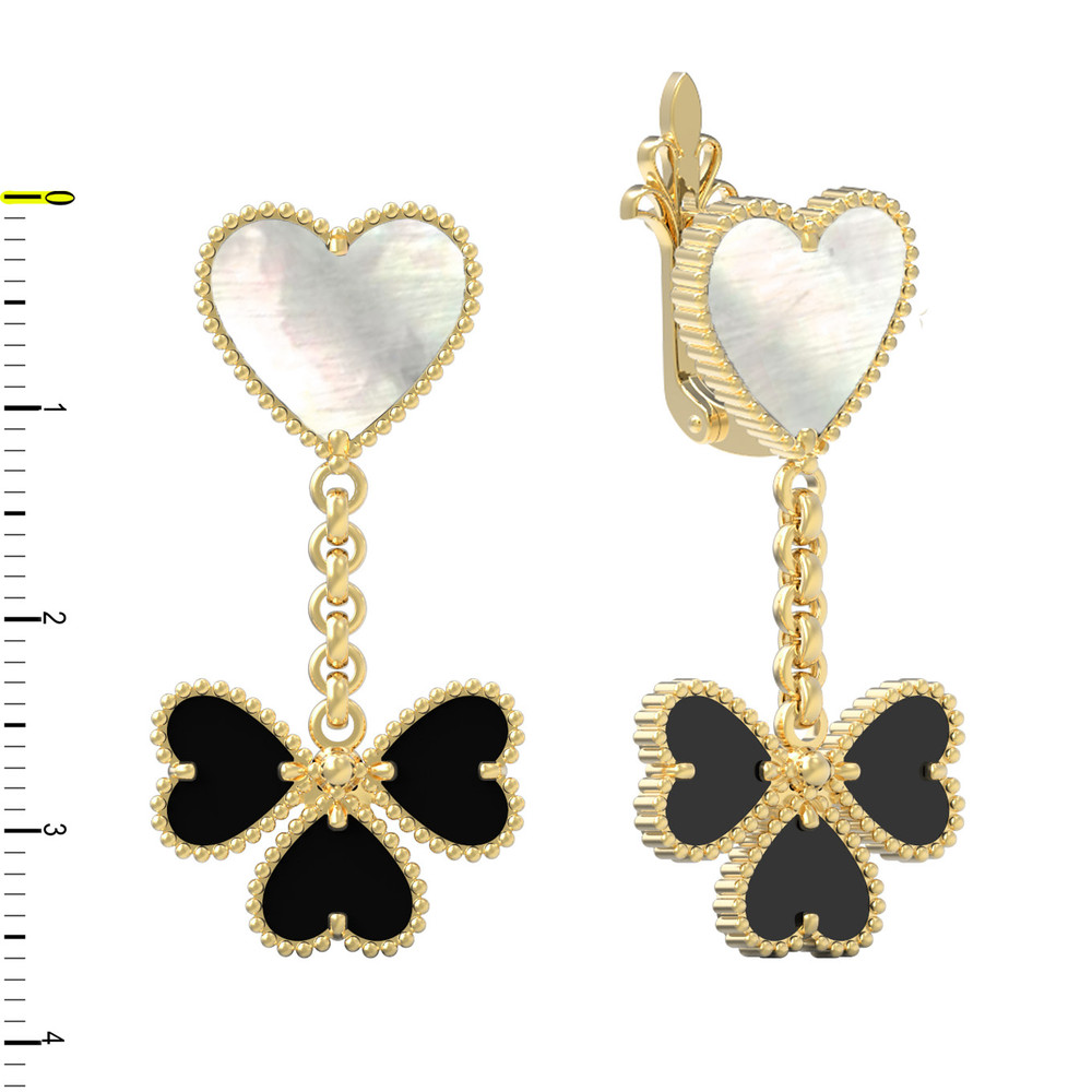 Серьги из лимонного золота c ониксом и перламутром